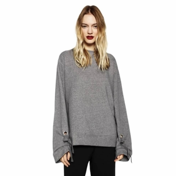 Zara Collection Gray Tie Ring Sleeves Sweatshirt - Picture 1 of 5
